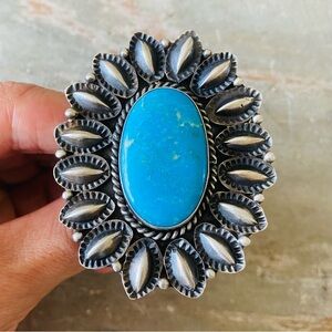 ♥️ Navajo ♥️ Kindale Billah Sterling Silver & Kingman Turquoise Statement Ring